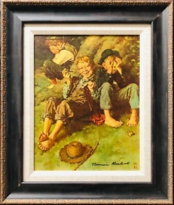 Norman Rockwell "How They Smoke Their First Pipe" Hand Signed Lithograph onBoard - Picture 1 of 3