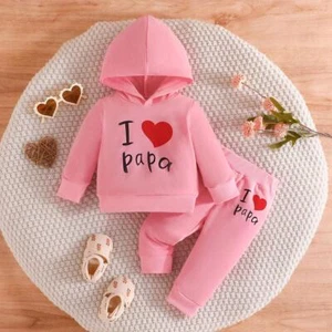 Clothing Set for Kid Boy Girls 3 -24 Months Cute Letter I Love Papa Long Sleeve - Picture 1 of 26