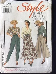 Style Sewing Pattern 1823 Vintage 90s Misses Pants Skirt Culottes Sz 8-20 Cut - Picture 1 of 5