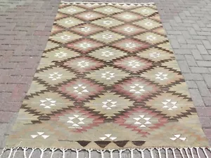 Boho Rug Area Rug Wool Rug Pale Color Turkish Kilim Handmade Kelim Carpet58"x93" - Picture 1 of 15