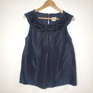 Kate Spade Black 100% Silk Top Crystal Beaded Neckline Size Medium - Picture 1 of 9