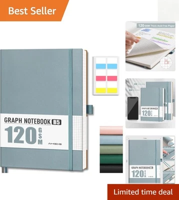 B5 Graph Paper Notebook - 120 GSM Thick  Leather Journal, 96 Pages Foto 1 de 4