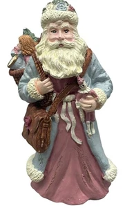 Weihnachtsfigur Weihnachtsmann Korb Baum Spielzeug Bär blau weiß Dekor 5,5" LESEN - Bild 1 von 7