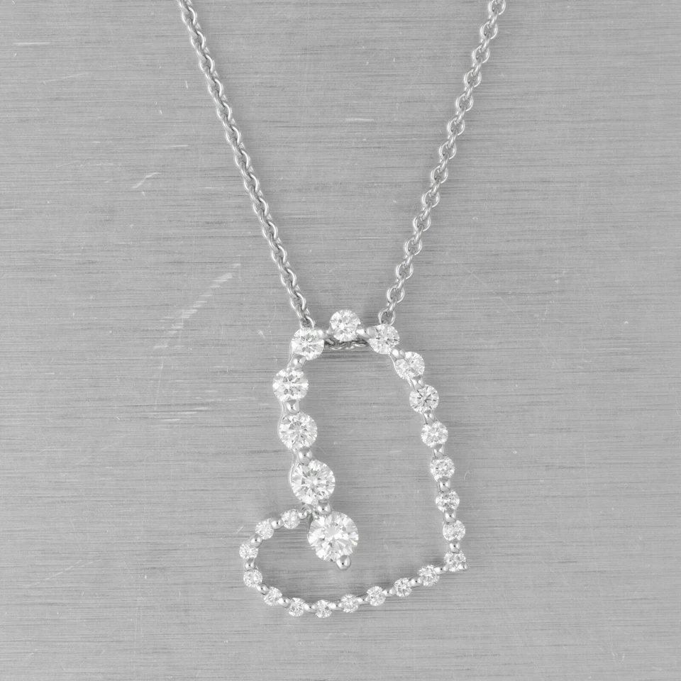 Collar corazón graduado asimétrico diamante oro blanco 18k Movado 0,60 ctw 16" Foto 1 de 4