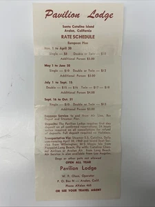 Pavilion Lodge of Santa Catalina Island, Avalon, California Rate Schedule Paper - Picture 1 of 2