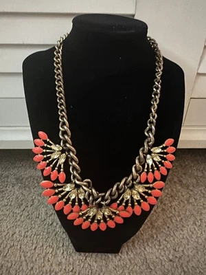 Stella & Dot 珊瑚橙色珐琅水钻声明项链金色 20 — 第 1/4 张图片