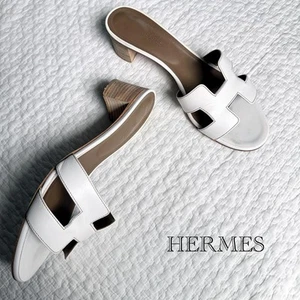 HERMES Oasis Sandals Mules size 41 US10-10.5 White Leather Open Toe - Picture 1 of 24