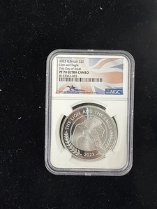 2023 £2 Great Britain 1 oz Silver Lion & Eagle NGC PF70 UCAM FDOI Mercanti Sign! - Picture 1 of 2