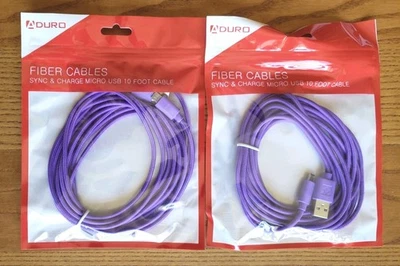 (2) Micro USB Data Sync Chargers Cable 10 FT Android Phones - PS3/PS4 DualShock - Image 1 of 2