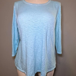 T-shirt Chico's manica 3/4 scollo a scoop blu erica tinta unita taglia 2 (US L 12) - Foto 1 di 7