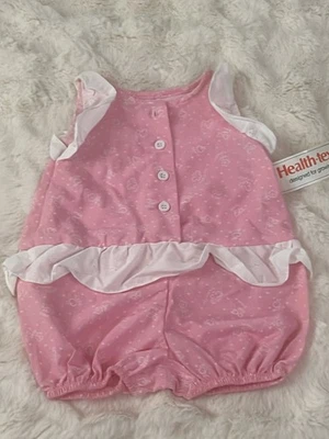Vintage Healthtex Girls Deadstock Bubble Romper White Pink Ruffle Apple Size 4t - Image 1 of 4
