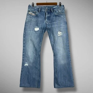 Diesel Bootcut Jeans Mens 32x27 Light Wash Zatiny Distressed Button Fly Hemmed - Picture 1 of 9