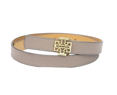 Tory Burch Britten 1" Reversible Logo Belt Gray Tan Leather Size S M L 141739 - Image 1 of 4