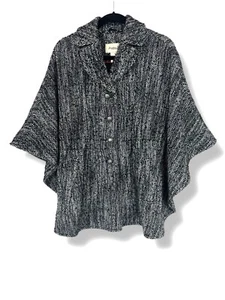 Black & White Kerbkragen Wollmischung Cape Mantel Gr. S gefüttert Jacke Poncho - Bild 1 von 13