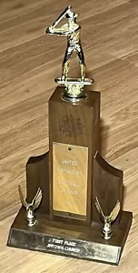 Vintage 1980 Softball Trophy 14” Wood Championship Award Metal Topper - Picture 1 of 9