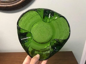 Schöner Vintage Wikinger dunkelgrün Crackle Glas Aschenbecher - Bild 1 von 10