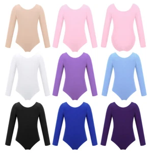 Girls Ballet Leotards Kids Gymnastics Long Sleeve Bodysuit Dancewear Costumes - Picture 1 of 54