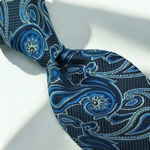 LAURANT BENNET Milano Paisley Tie, 100% Micro Fiber Necktie, Black & Blue - NWT - Picture 1 of 11
