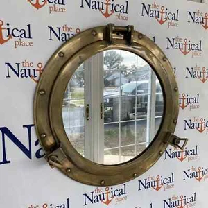 20"Large Porthole Mirror Antique Brass Finish Nautical Wall Home Decor Port Hole - Picture 1 of 10