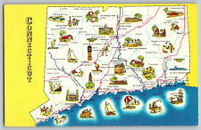 Connecticut - Beautiful States of Connecticut - The Map - Vintage Postcard