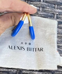 100% Authentic Alexis Bittar Retro Memphis Blue / Gold Hoop Earrings $195 - Picture 1 of 11