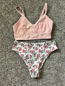 ZAFUL Floral Print Bikini Set Light Pink High Rise Women’s Size 6 - Picture 1 of 13