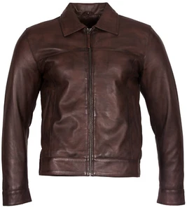 Men's Retro Brown 100% Nappa Leather Biker Jacket - Picture 1 of 4