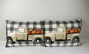 Pier 1 Imports Harvest Throw Pillow Autumn Farmhouse Pumpkin Truck Set of 2 - Picture 1 of 8