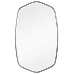 Luxe Silver Oval Frame Wall Mirror 36in Hexagon Vanity Minimalist Contemporary - Picture 1 of 7