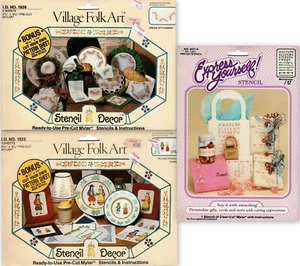 Village Folk Art & Express Yourself Pre-Cut Stencils Peasants, Flowers, Monogram - Picture 1 of 4