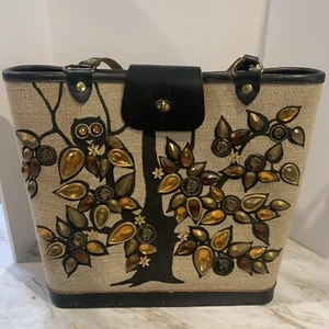 VINTAGE ENID COLLINS OF TEXAS CANVAS MONEY TREE  PURSE WITH OWL - Picture 1 of 17