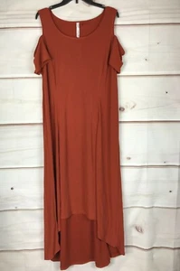 NY Collection Dress Womens 1X Orange Cold-Shoulder High-Low Knit Maxi Front Slit - Picture 1 of 8