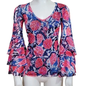 Fuzzi Jean Paul Gaultier Mesh Top Fits Size S Roses Tiered Bell Sleeves Fairy - Picture 1 of 10