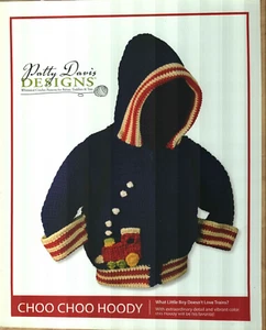 NEW CHOO CHOO HOODY SWEATER 5 BABY & TODDLER SIZES CROCHET PATTERNLEAFLET - Picture 1 of 1