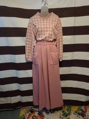 Maxi Vestido Vintage PLW Años 70 Cottagecore Rosa Bolsillos Cinturón Hippie Para Mujer 12 Foto 1 de 4