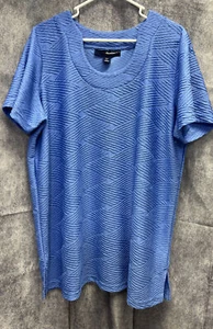 Camicia blu testurizzata denim 24/7 taglia 18/20 manica corta fessure laterali - Foto 1 di 10