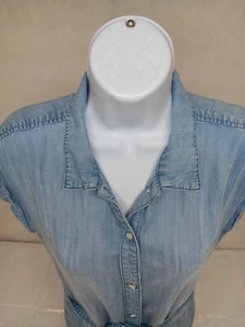 Chelsea & Violet Shirt Dress Sz 14 Chambray Denim Metal Buttons Pocket Tie - Picture 1 of 13