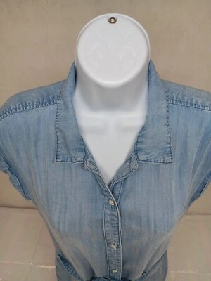 Chelsea & Violet Shirt Dress Sz 14 Chambray Denim Metal Buttons Pocket Tie  - Image 1 of 4