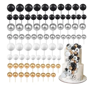 NEW BLACK SILVER WHITE AND GOLD CAKE BALL CAKE TOPPERS 20 PIECES (1) - Picture 1 of 5