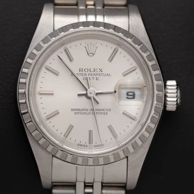 Rolex Date 79240 Engine-Turned Bezel Watch 26mm Silver Index Dial - Image 1 of 4