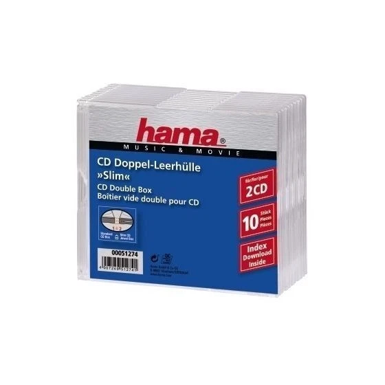 Hama Cd-leerhülle Slim Double transparent 10er