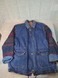 Vintage Out Brook women size L blanket lined blue faded denim chore work jacket - Picture 1 of 8
