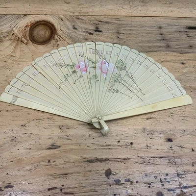 Vintage Folding Hand Fan Floral Roses Cream Plastic Slats Shabby Cottage Decor - Image 1 of 4