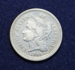 1865 Three Cent Nickel Double Strike First Year of Issue Civil War Era Type Coin - Picture 1 of 5