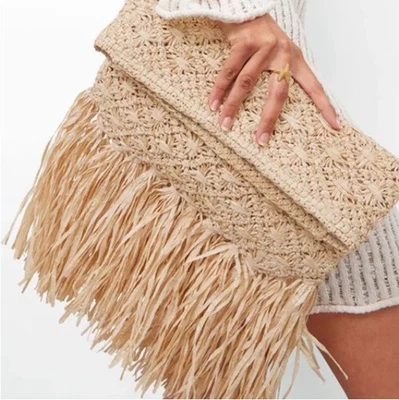 NEW & OTHER STORIES Straw & Cotton Clutch Shoulder Bag - Image 1 of 4