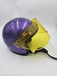 Vintage LSI-4150 Motorcycle Snowmobile Helmet Metal Flake Purple w Yellow Visor - Picture 1 of 17