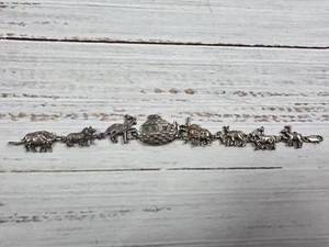 Bracciale Vintage Argento Sterling Arca di Noè Religione Cristiana Giraffa Elefante - Foto 1 di 8
