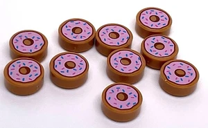 Azulejo Lego Donut redondo 1x1 con glaseado rosa - turrón mediano y aspersiones 10 piezas - Imagen 1 de 1