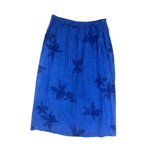 Blue Floral Midi Skirt Button Front Rayon Romantic Cottagecore Boho A Line 1X - Picture 1 of 6
