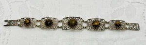 925 Sterling Silver Vintage Real Cabochon Tiger Eye Filigree Bracelet 7.25" - Bild 1 von 10